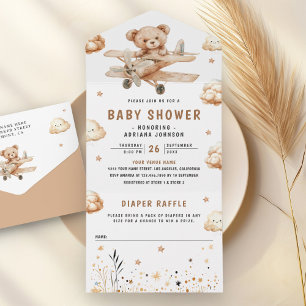 Chá de Bebê Avião Urso de Pelúcia Boho Neutro