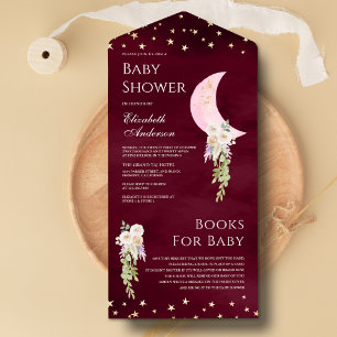Chá de Bebê Boho Floral Rosa Lua Burgundy