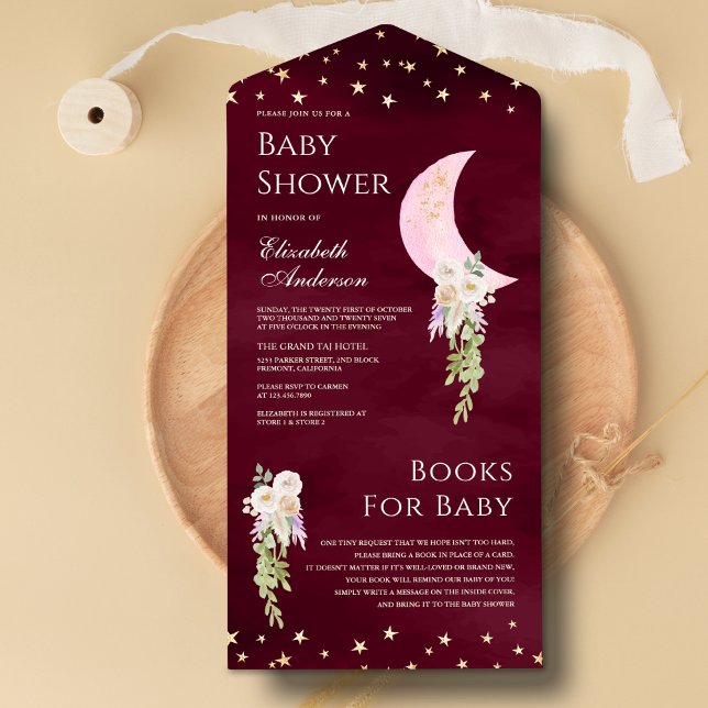 Chá de Bebê Boho Floral Rosa Lua Burgundy (Criador carregado)