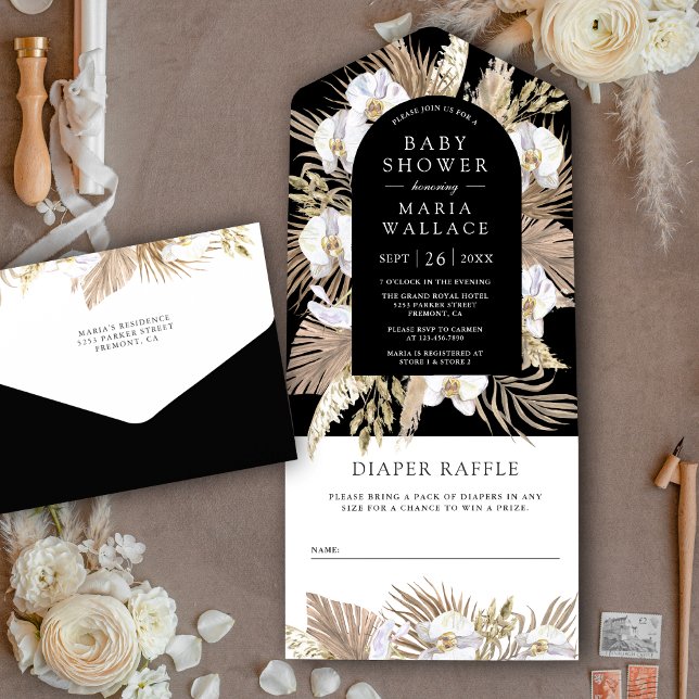 Chá de Bebê Boho Pampas Orquídea Branca Preto (Criador carregado)