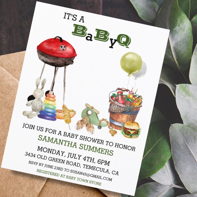 Chá de Bebê Churrasco Barbecue Aquarela (Criador carregado)