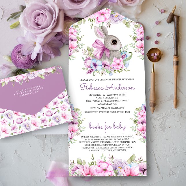 Chá de Bebê Coelhinho Floral Rosa Roxo Fofo (Criador carregado)