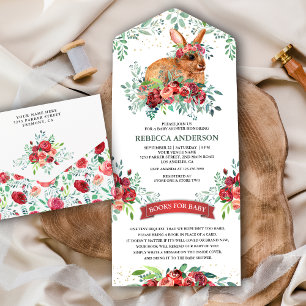 Chá de Bebê Coelho Floral Borgonha Rústico Vintage