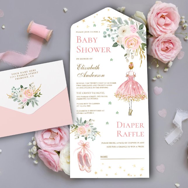 Chá de Bebê da Bailarina Floral Rosa e Dourado (Criador carregado)
