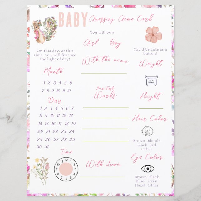 Chá de Bebê da Menina Floral Rosa do Coelho Pedro (Frente)