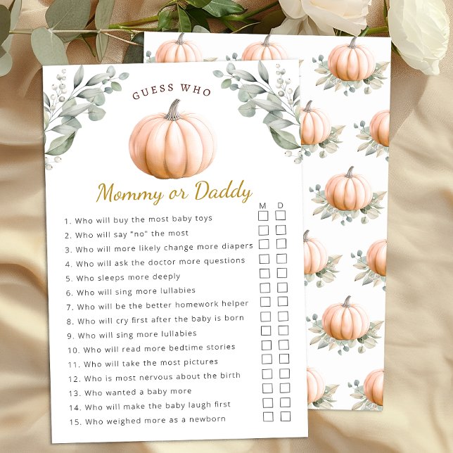 Chá de Bebê de Abóbora Laranja Outono Mamãe ou Pap (Mommy or Daddy Baby Shower Activity)