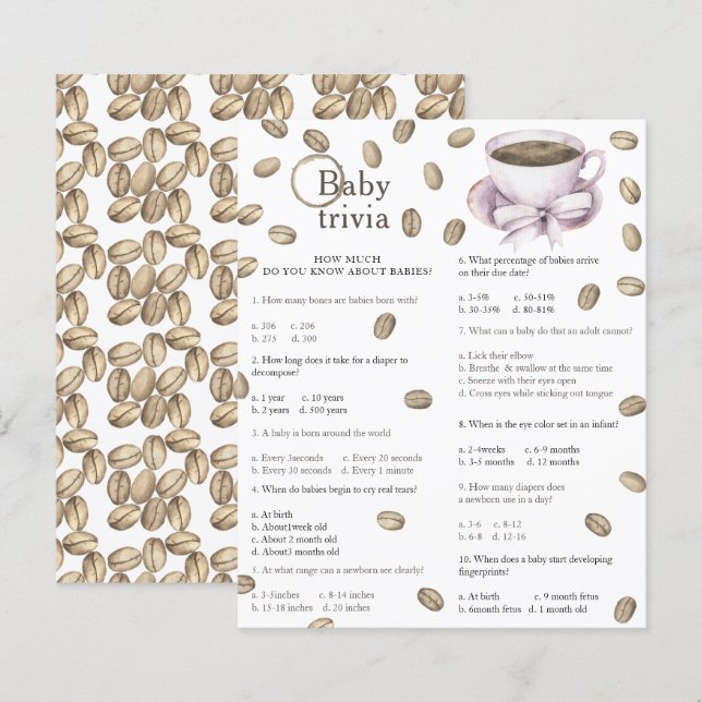 Chá de bebê de café - Jogo de Trivia de Bebê (Frente/Verso)
