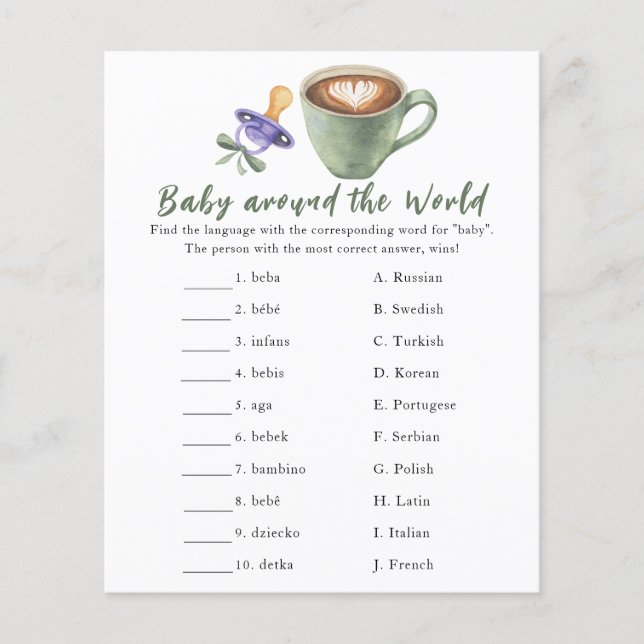 Chá de bebê de café - Jogo do bebê ao redor do mun (Frente)