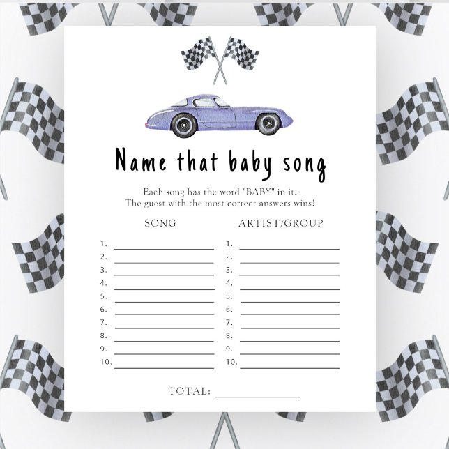 Chá de bebê de corrida de carros Nome da música do (Criador carregado)