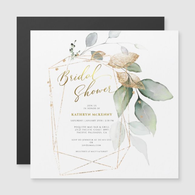 Chá de Bebê de Eucalipto Dourado Elegante  (Frente/Verso)