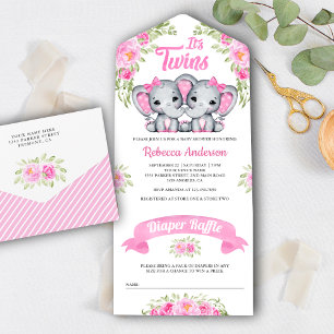 Chá de Bebê de Gêmeas Meninas Floral Rosa Elefante