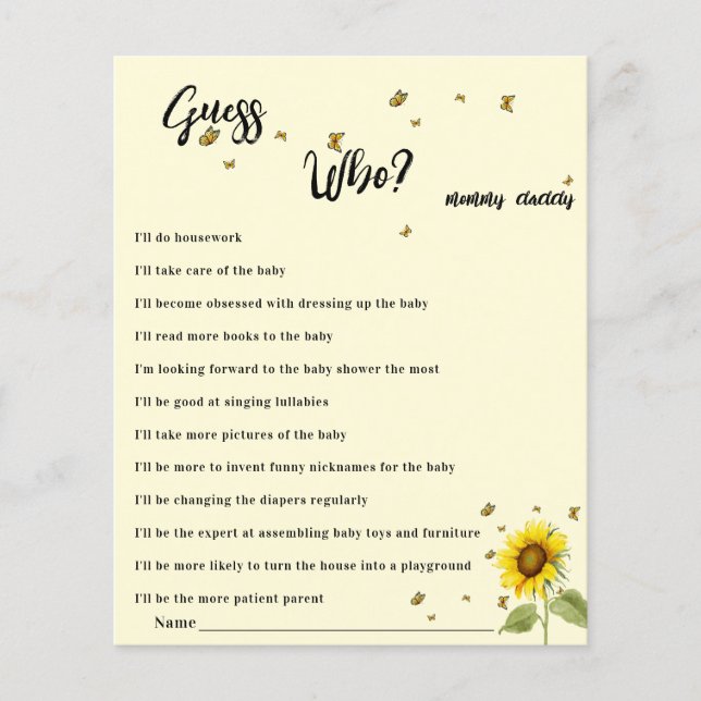 Chá de Bebê de Girassol e Borboleta - Jogo de Adiv (Frente)