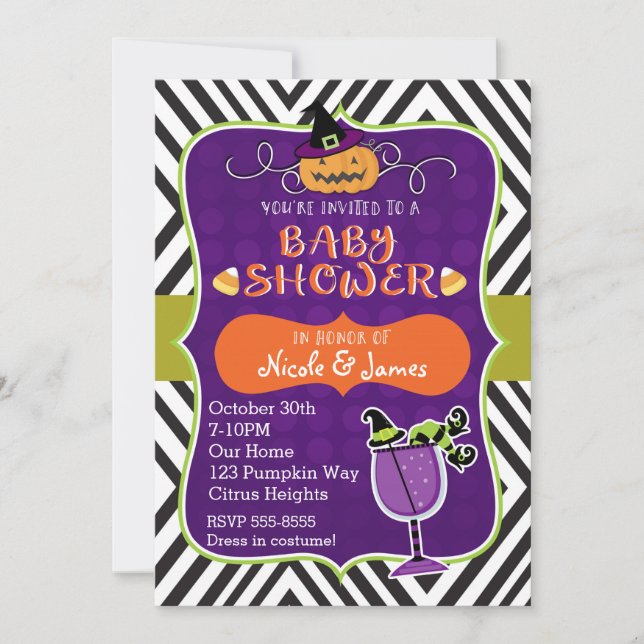 Chá de Bebê de Halloween Convite Moderno Fofo (Frente)