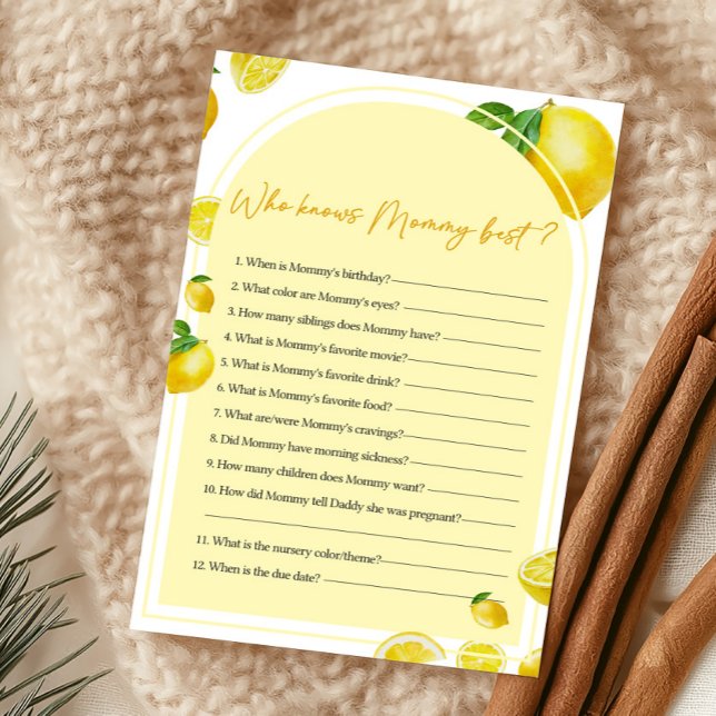 Chá de Bebê de Limão Quem Conhece Melhor a Mamãe J (Sweet Little One Citrus Baby Shower Who knows Mommy Best Game)