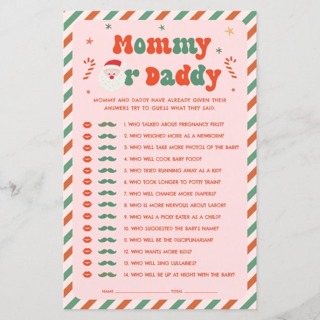 Chá de Bebê de Natal Rosa - Jogo de Adivinhação (Frente)