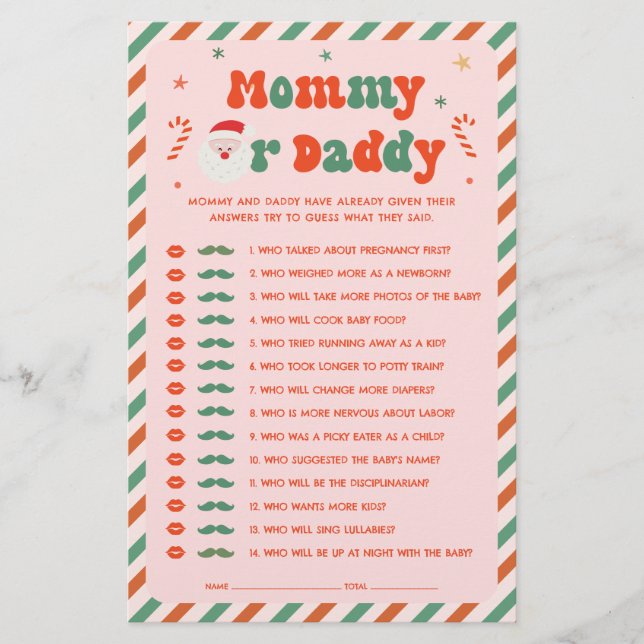 Chá de Bebê de Natal Rosa - Jogo de Adivinhação (Frente)