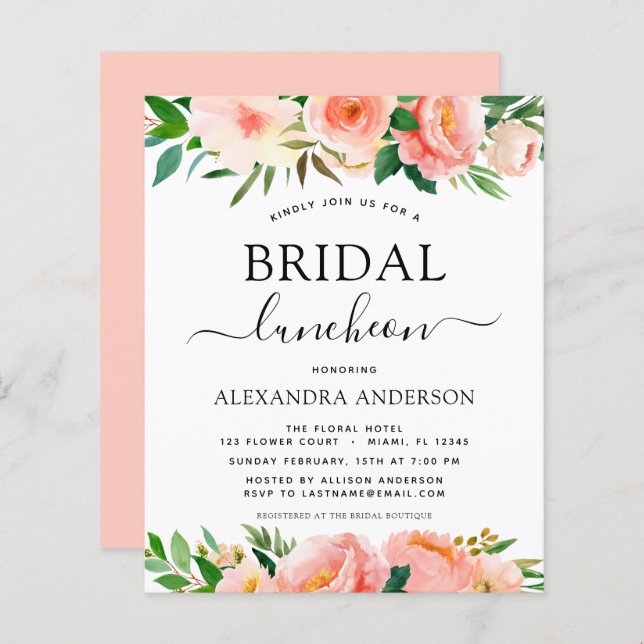 Chá de Bebê de Noiva Floral Coral Rosa dentro do O (Frente/Verso)