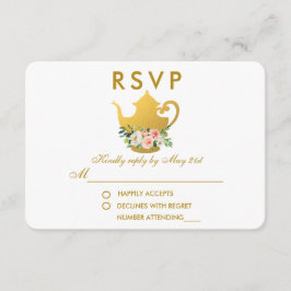Chá de Bebê de Noiva Rosa Floral em Ouro RSVP R