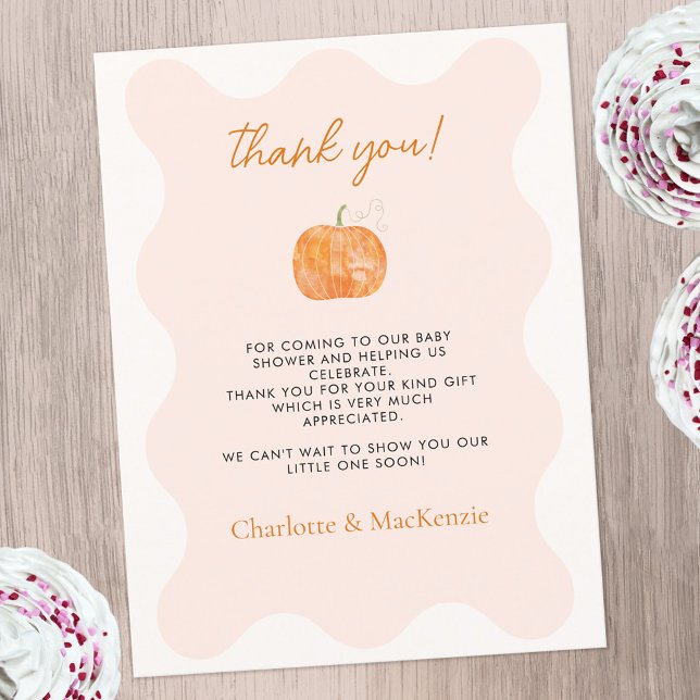 Chá de Bebê de Outono de Abóbora Cartão de Agradec (Pumpkin autumn fall baby shower thank you postcard with custom text)