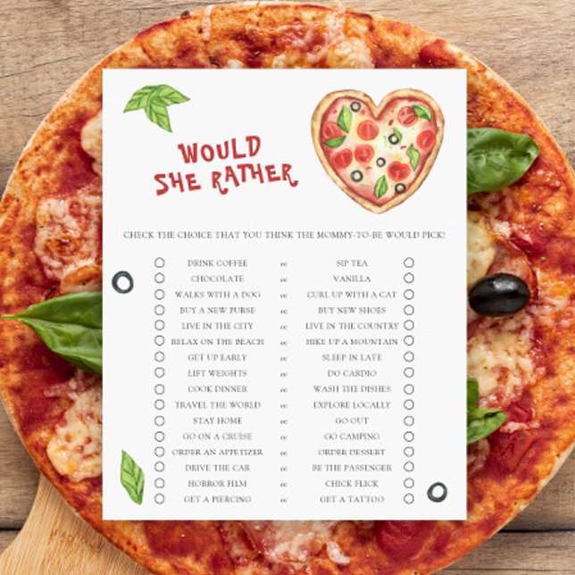 Chá de bebê de pizza Jogo Would She Rather (Criador carregado)