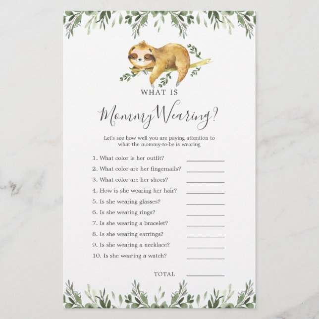 Chá de Bebê de Preguiça O que a Mamãe Está Vestind (Frente)