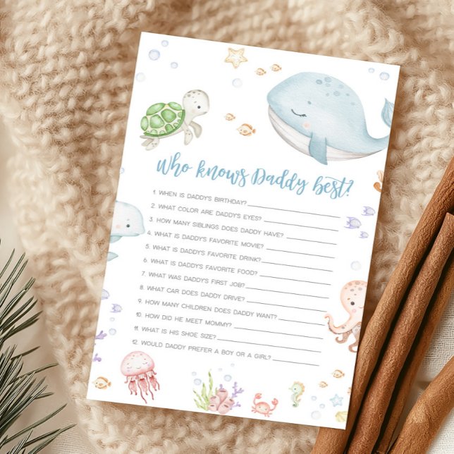 Chá de Bebê Debaixo do Mar Quem Conhece Melhor o P (Sea Creatures Ocean Baby Shower Who Knows Daddy Best Game)