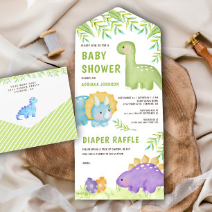 Chá de Bebê Dinossauro Pequeno Fofo com Aquarela M
