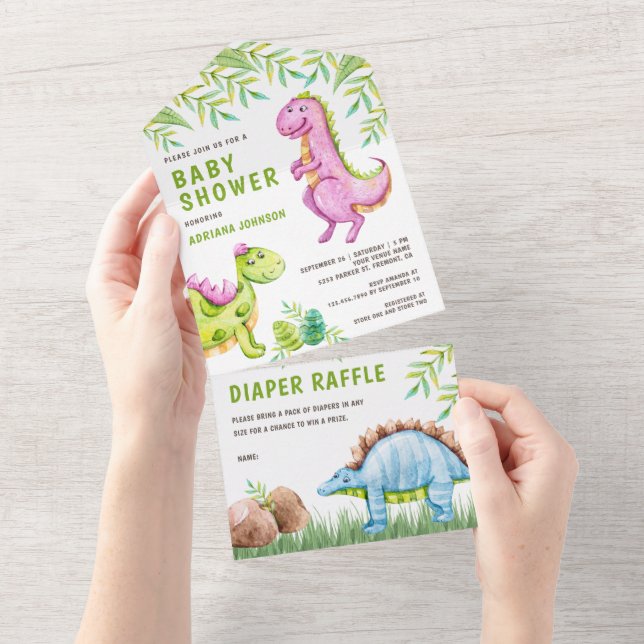 Chá de Bebê Dinossauros Lindos Aquarela Moderna (Aba destacável)