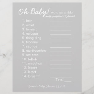Chá de Bebê DIY - Jogo de Palavras Desordenadas - 