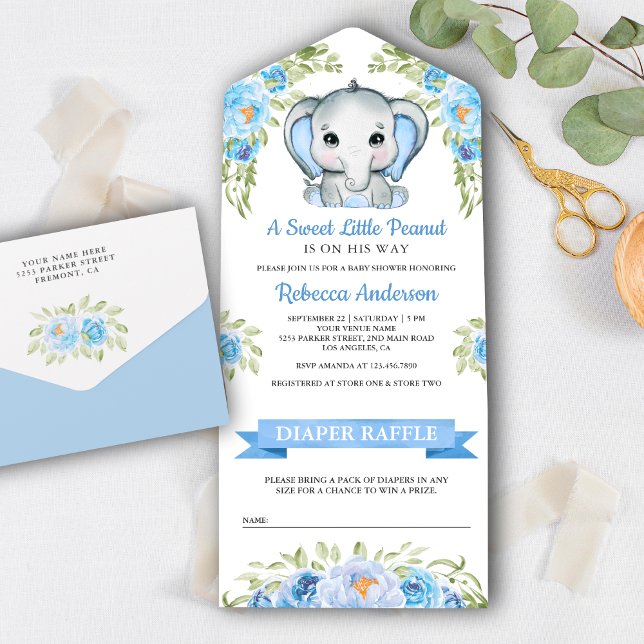 Chá de Bebê do Elefante Floral Azul Fofo (Criador carregado)