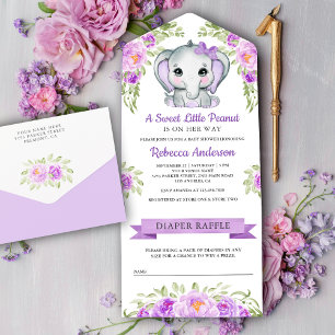 Chá de Bebê do Elefante Floral com Laço Roxo Fofo