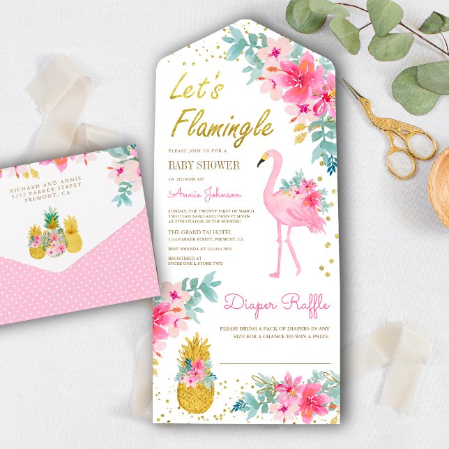 Chá de Bebê do Luau do Flamingo Tropical Floral Ro (Criador carregado)