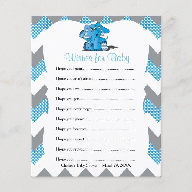Chá de Bebê Elefante Blue Chevron - Desejos (Frente)