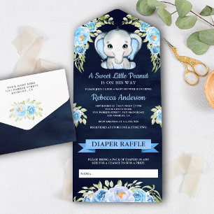 Chá de Bebê Elefante Floral Fofo Azul Marinho