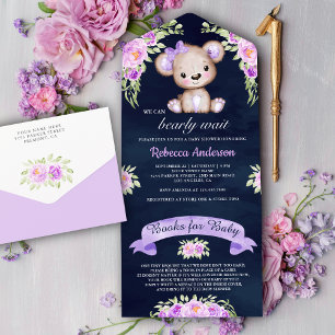 Chá de Bebê em Azul Marinho e Roxo com Urso de Pel