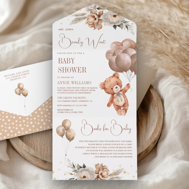 Chá de Bebê Floral Balões Marrons Urso Boêmio (Criador carregado)