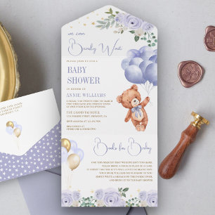 Chá de Bebê Floral Balões Roxos Urso Boho