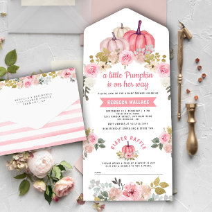 Chá de Bebê Floral Rosa Dourado Pequena Abóbora