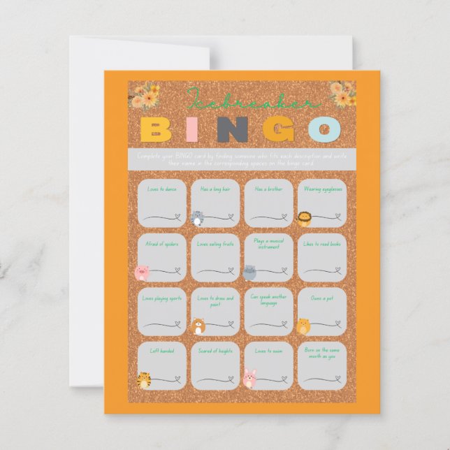 Chá de bebê folha de bingo quebra-gelo laranja (Frente)