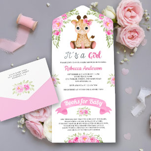 Chá de Bebê Girafa Aquarela Floral Rosa