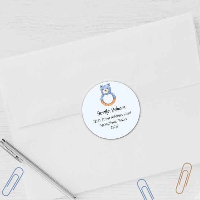 Chá de Bebê Menino Urso Azul Etiqueta de Devolução (Criador carregado)