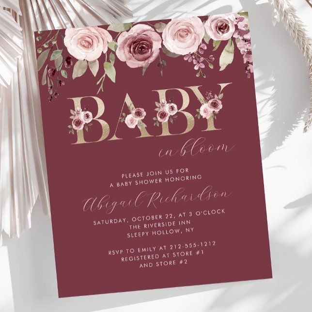 Chá de Bebê Orçamento Burgundy Blush Baby in Bloom (Criador carregado)
