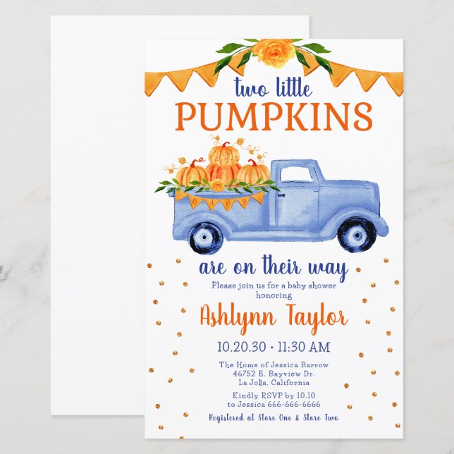Chá de Bebê para Gêmeos Meninos Little Pumpkin den (Frente/Verso)