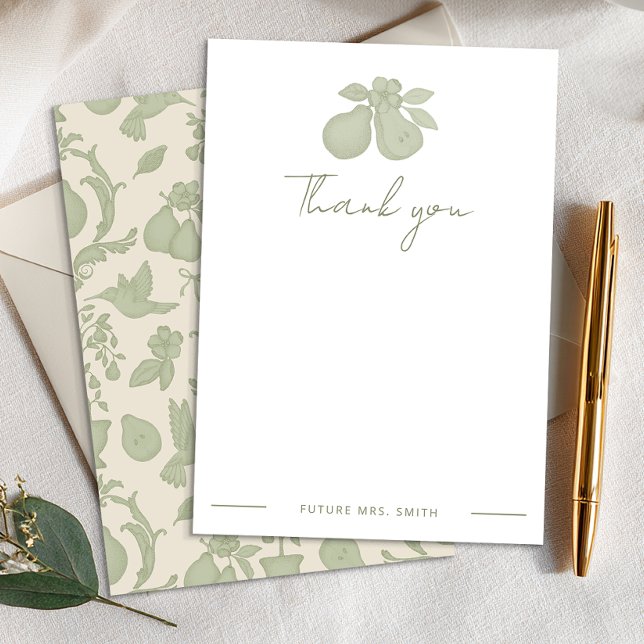 Chá de Bebê Pérola Perfeito | Agradecimento Verde  (Personalized Thank You Card)