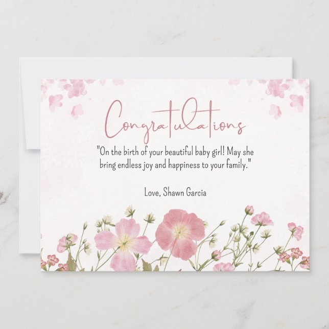 Chá de Bebê Personalizado em Aquarela Rosa e Verde (Frente)