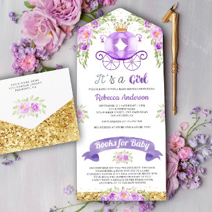 Chá de Bebê Princesa Carruagem Floral Roxa Fofa
