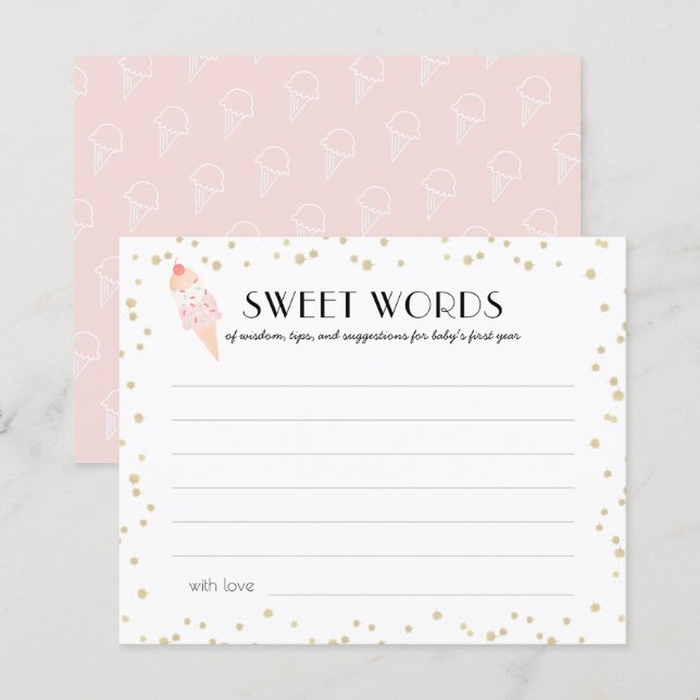 Chá de Bebê Rosa de Sorvete Palavras Doces de Sabe (Frente/Verso)