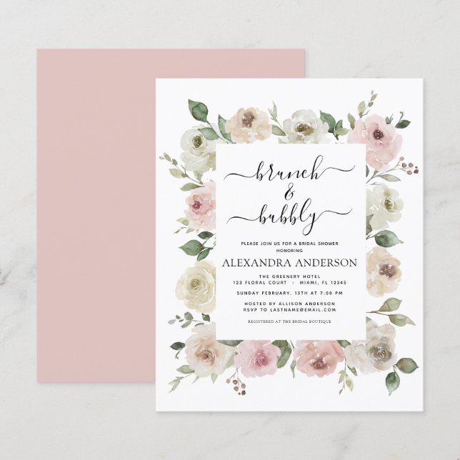 Chá de Bebê Rosa Empoeirado com Orçamento & Brunch (Frente/Verso)