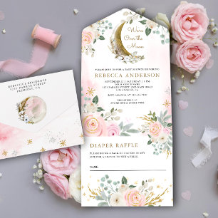 Chá de Bebê Rosa Flores Rústicas Lua Dourada