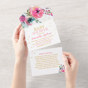 Chá De Bebê Rosa Rosa Com Cores Aquarelas Adorável